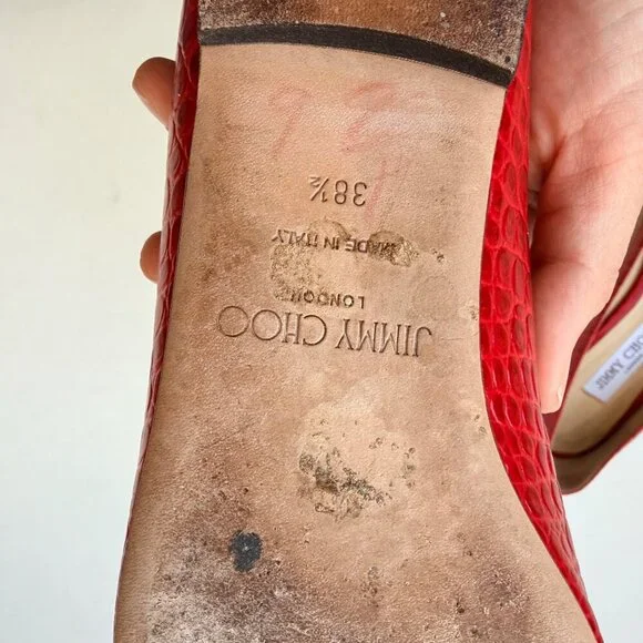 Jimmy Choo Mirele Red Croc-Embossed Leather Flats Women’s Size 38.5 - Picture 8 of 9